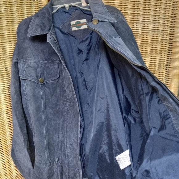 Vintage Out Brook Jacket Navy Blue Suede Leather Distressed  Size L/44 - Picture 4 of 12